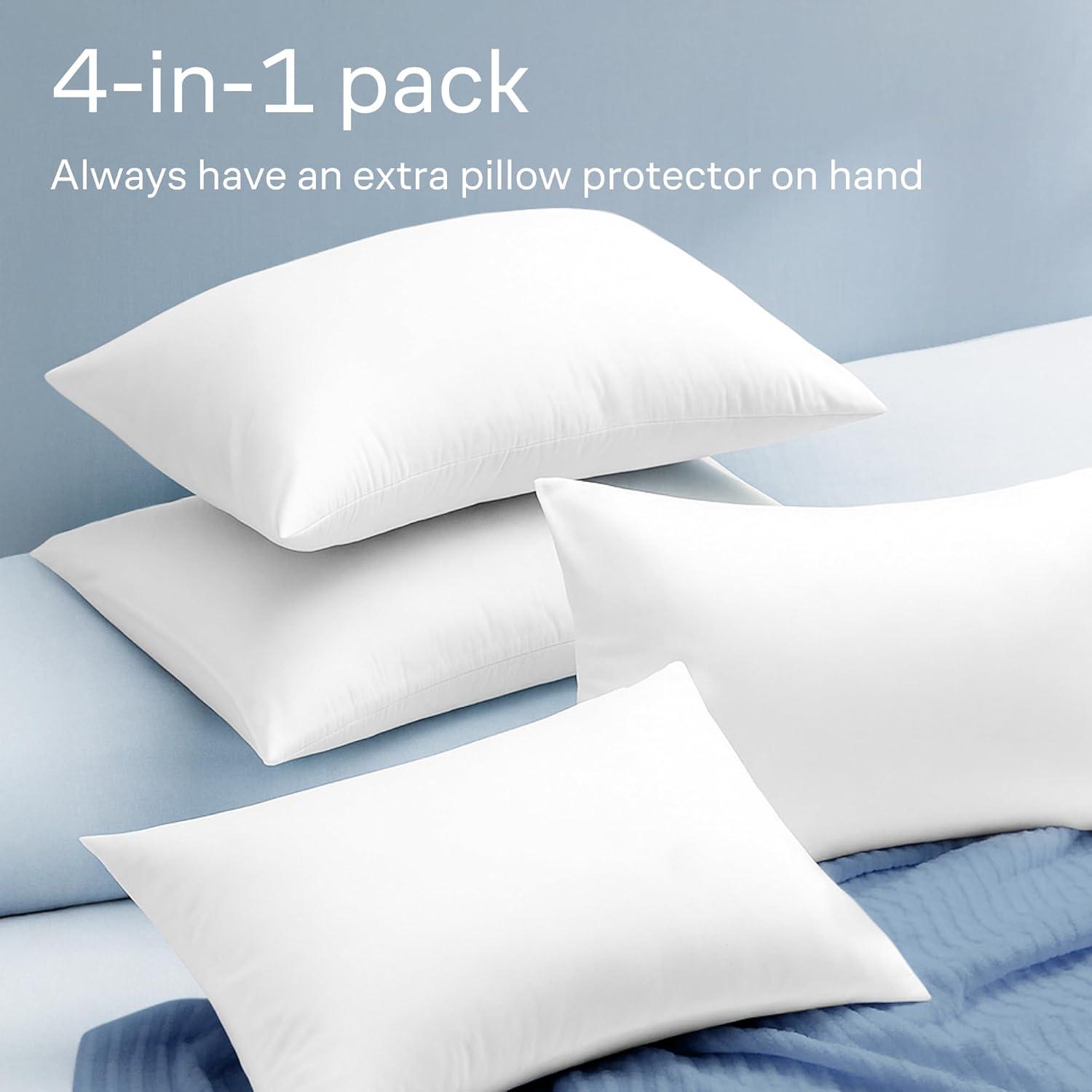 image:image100 Cotton 4Pack Pillow Protectors with Zipper King Size 100 Resistant to Stains Dust amp Dirt Washable Covers for Increased Pillow LifespanQueen