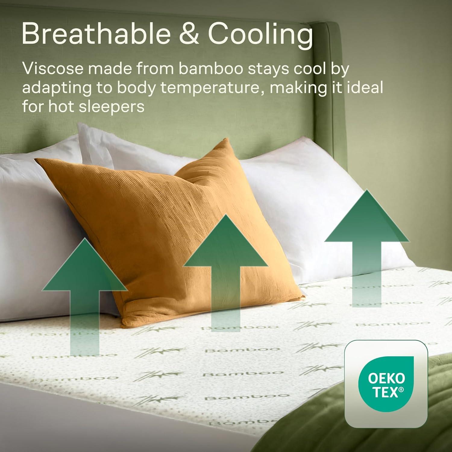 image:image100 Waterproof Twin Mattress Protector 360 Pad Protection Against Spills Stains amp Accidents for Parents amp Pet Owners Noiseless amp Cooling Viscose Made from Bamboo GreenGreen