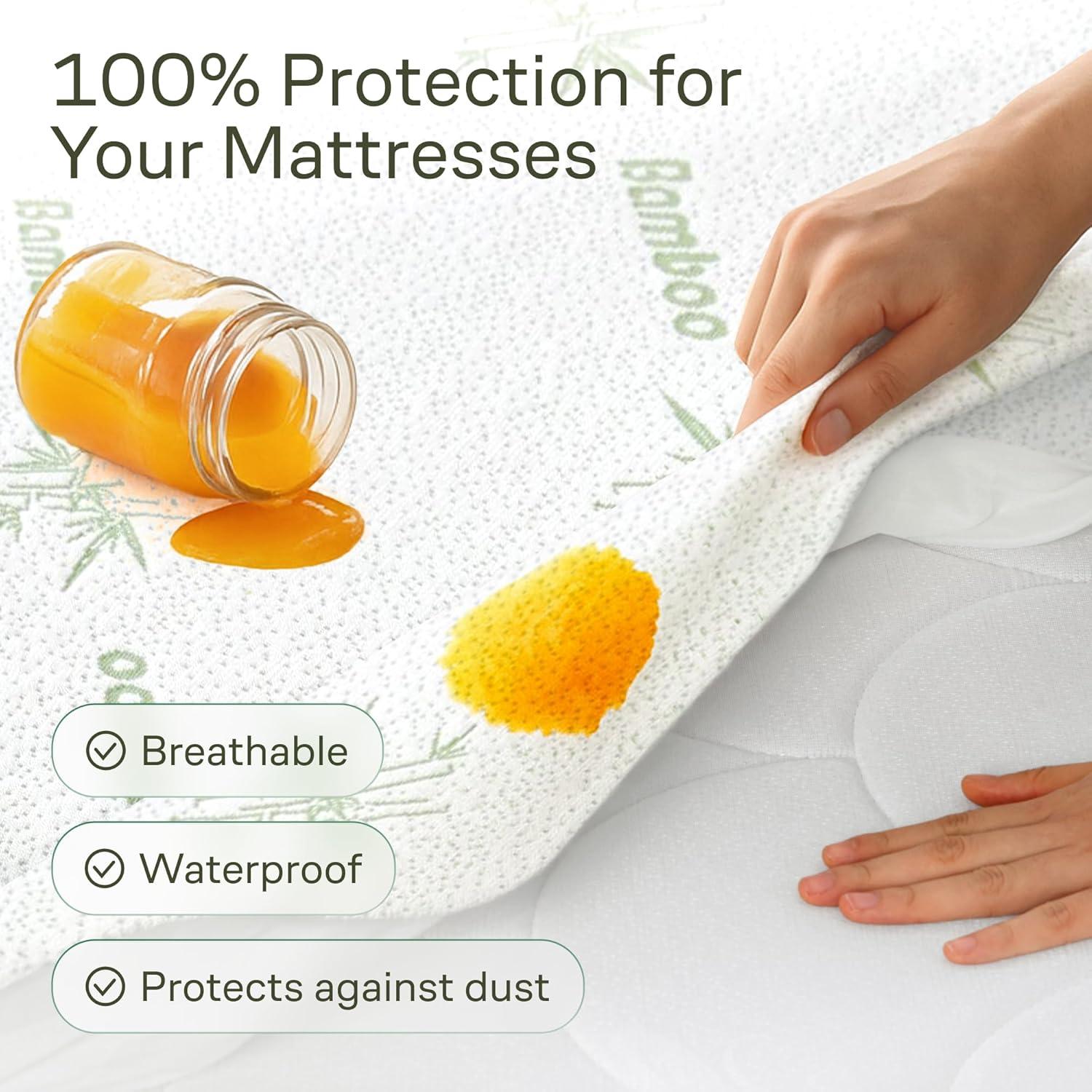 image:image100 Waterproof Twin Mattress Protector 360 Pad Protection Against Spills Stains amp Accidents for Parents amp Pet Owners Noiseless amp Cooling Viscose Made from Bamboo GreenGreen