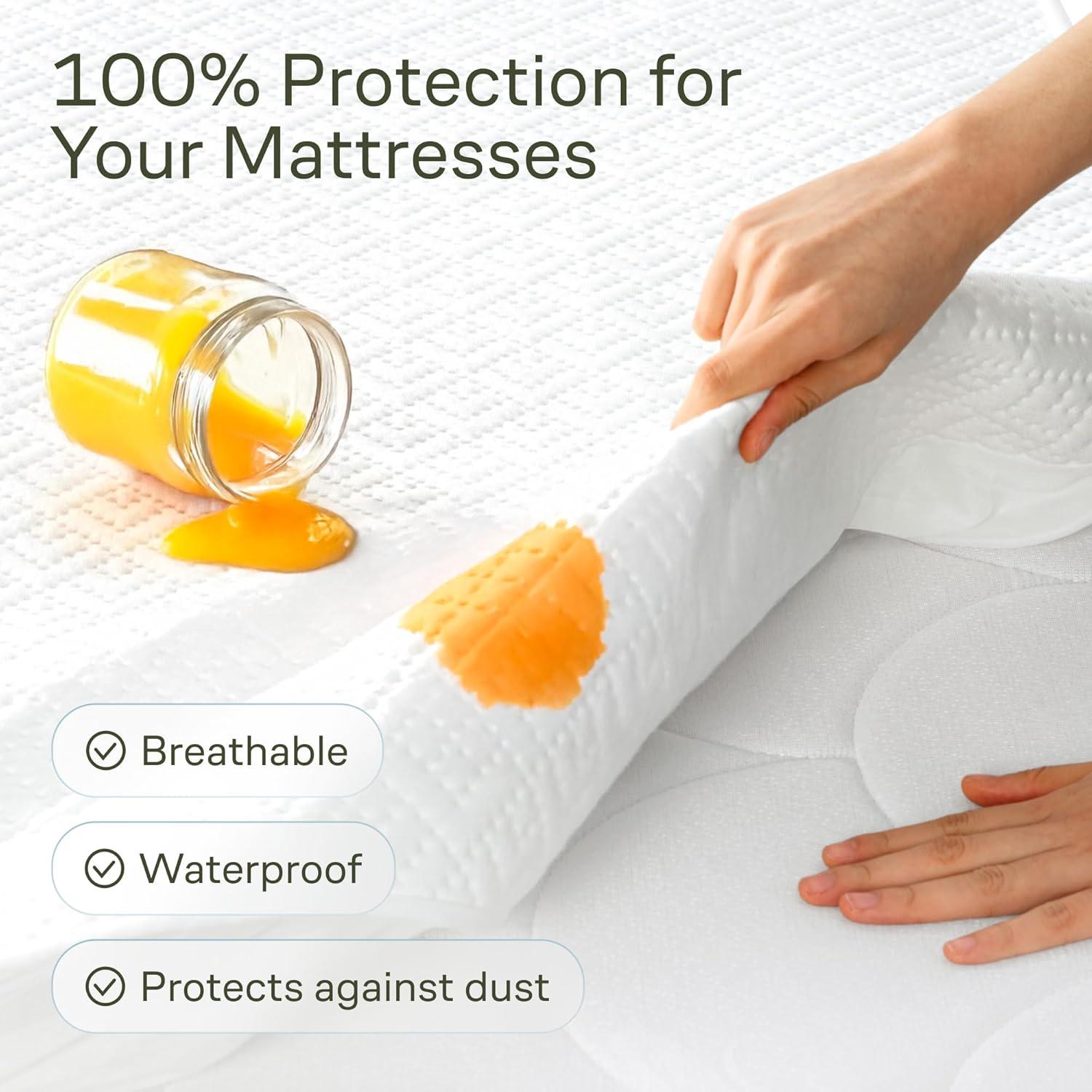 image:image100 Waterproof Twin Mattress Protector 360 Pad Protection Against Spills Stains amp Accidents for Parents amp Pet Owners Noiseless amp Cooling Viscose Made from Bamboo WhiteWhite