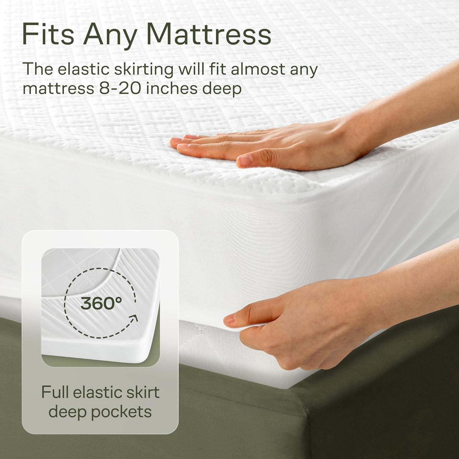 image:image100 Waterproof Twin Mattress Protector 360 Pad Protection Against Spills Stains amp Accidents for Parents amp Pet Owners Noiseless amp Cooling Viscose Made from Bamboo WhiteWhite