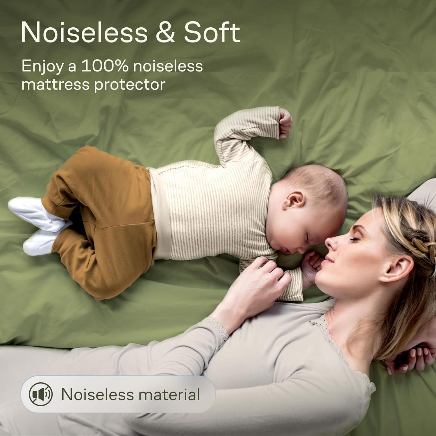 image:image100 Waterproof Twin Mattress Protector 360 Pad Protection Against Spills Stains amp Accidents for Parents amp Pet Owners Noiseless amp Cooling Viscose Made from Bamboo WhiteWhite