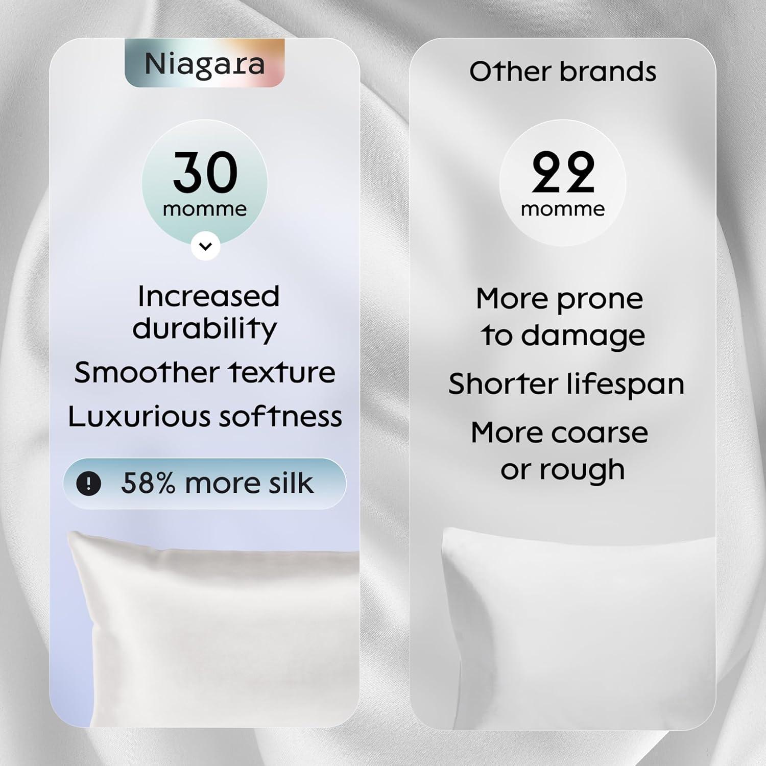 image:imageNiagara 100 Mulberry Silk Pillowcase 30 Momme Silk Pillow case for Hair and Skin Grade 6A Pillow Cases with Zipper Soft amp Cooling White Pillowcase Queen Size 20x30