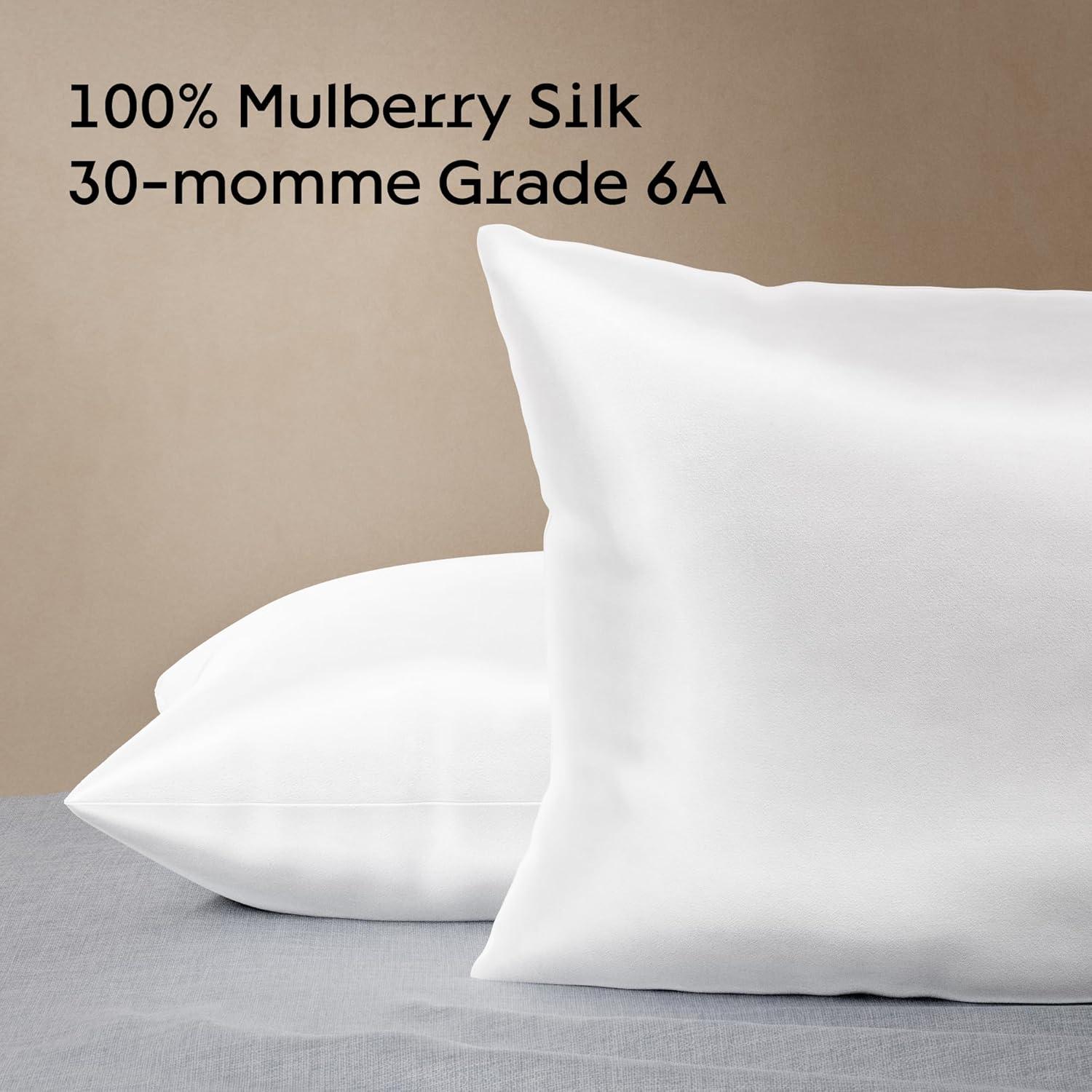 image:imageNiagara 100 Mulberry Silk Pillowcase 30 Momme Silk Pillow case for Hair and Skin Grade 6A Pillow Cases with Zipper Soft amp Cooling White Pillowcase Queen Size 20x30
