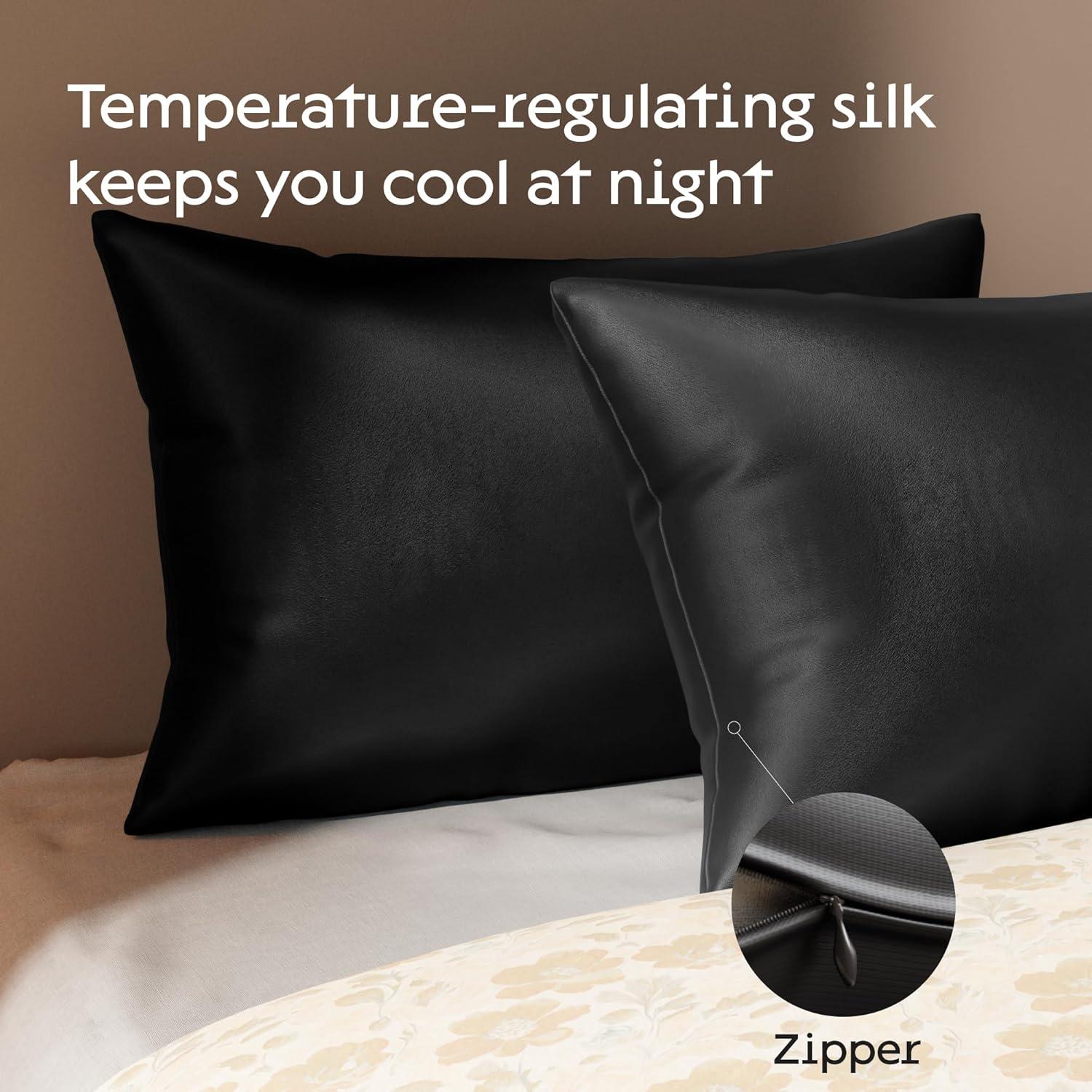 image:imageNiagara 100 Mulberry Silk Pillowcase 30 Momme Silk Pillow case for Hair and Skin Grade 6A Silk Pillow Cases with Zipper Soft amp Cooling Black Silk Pillowcase Queen Size 20x30