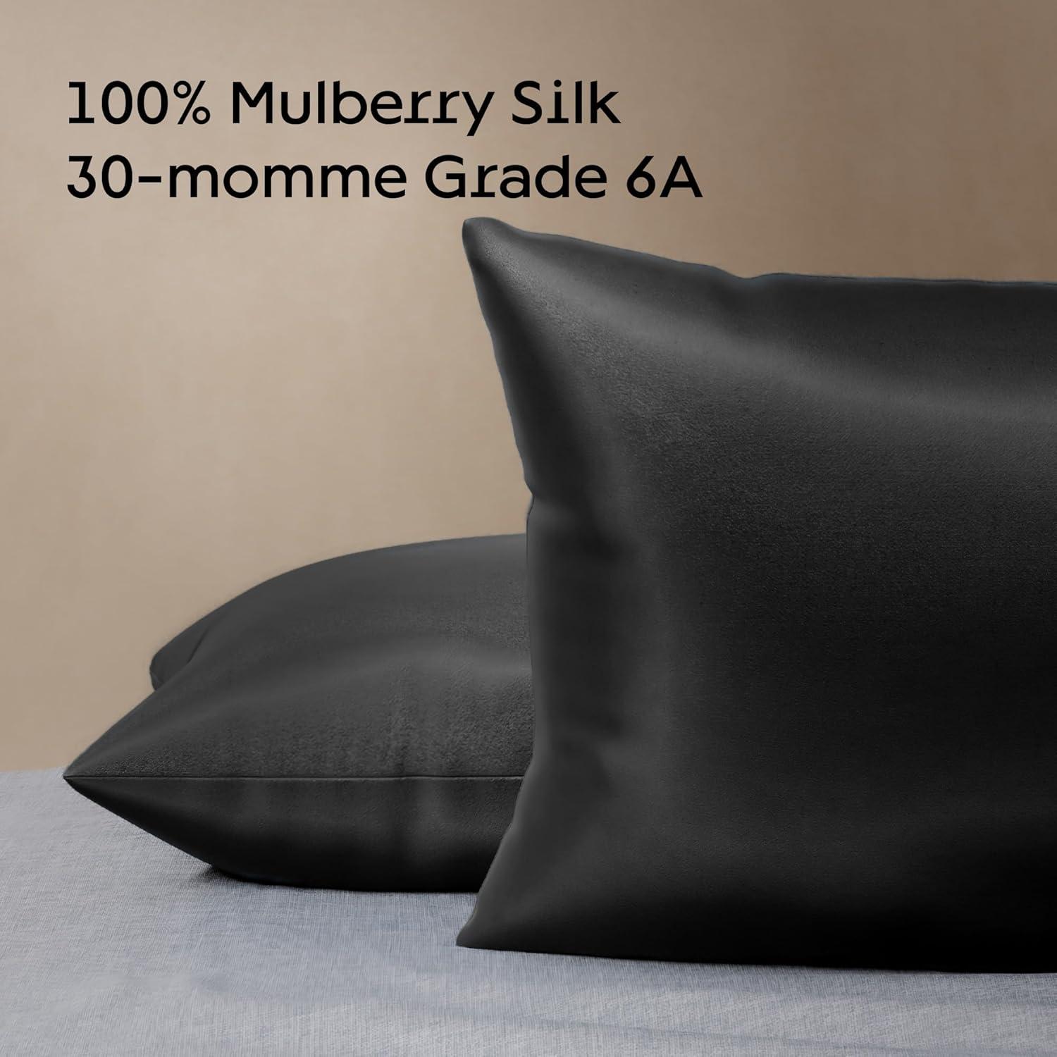 image:imageNiagara 100 Mulberry Silk Pillowcase 30 Momme Silk Pillow case for Hair and Skin Grade 6A Silk Pillow Cases with Zipper Soft amp Cooling Black Silk Pillowcase Queen Size 20x30