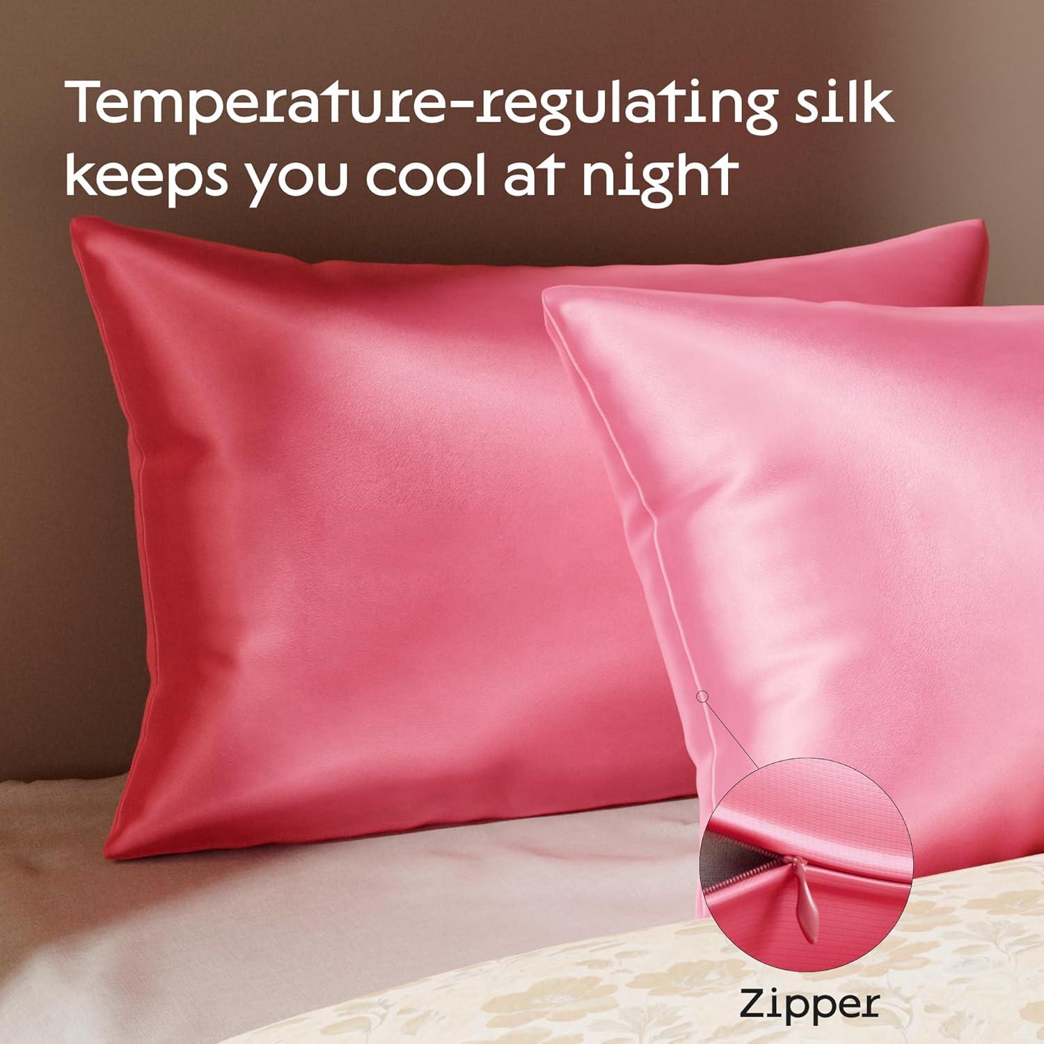 image:imageNiagara 100 Mulberry Silk Pillowcase 30 Momme Silk Pillow case for Hair and Skin Grade 6A Silk Pillow Cases with Zipper Soft amp Cooling Bright Pink Silk Pillowcase Queen Size 20x30