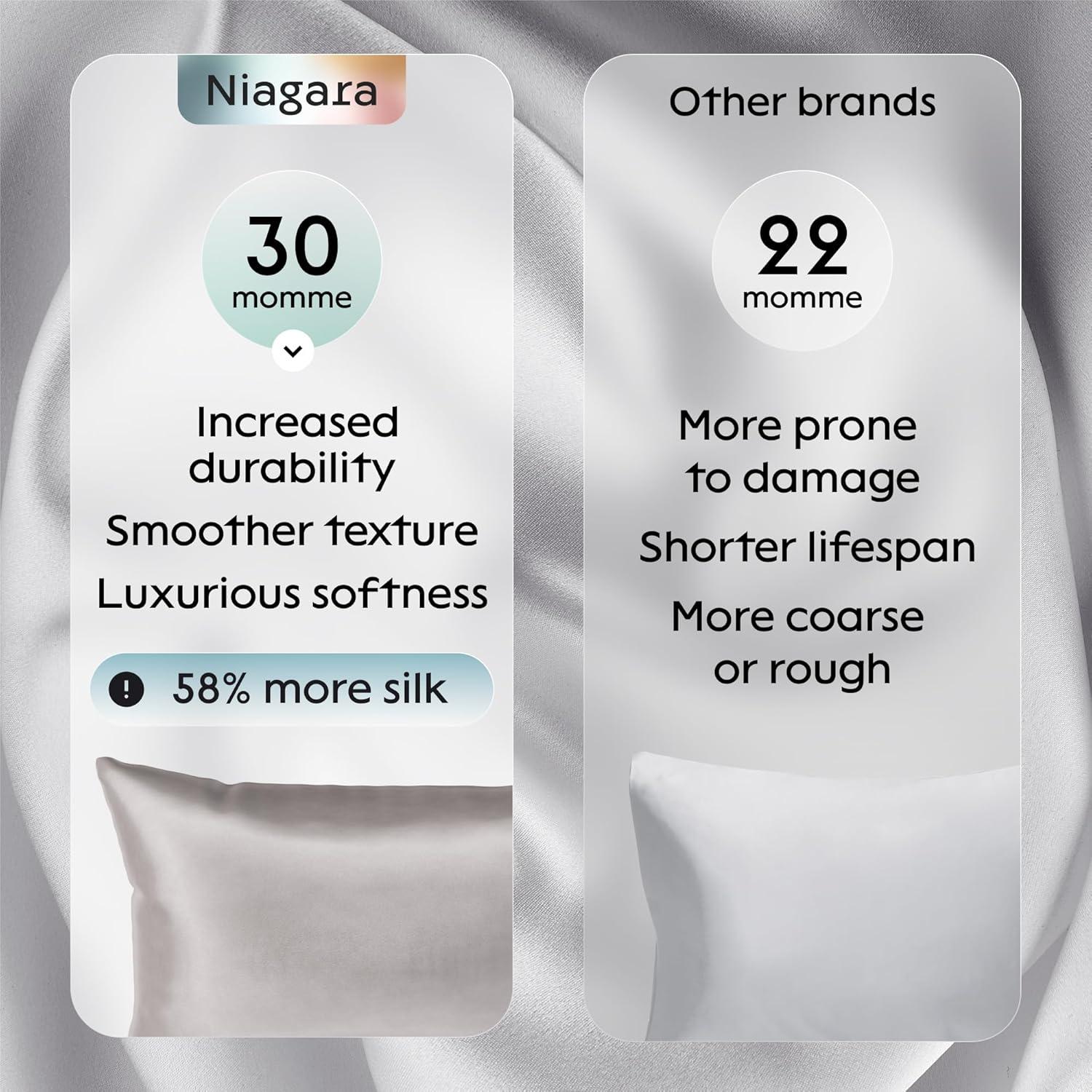 image:imageNiagara 100 Mulberry Silk Pillowcase 30 Momme Silk Pillow case for Hair and Skin Grade 6A Silk Pillow Cases with Zipper Soft amp Cooling Grey Silk Pillowcase Queen Size 20x30