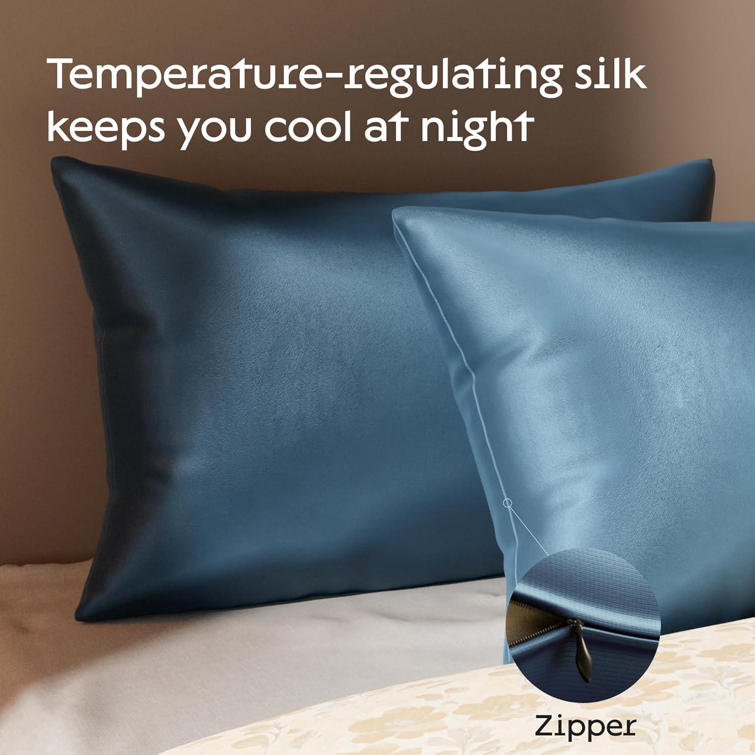 image:imageNiagara 100 Mulberry Silk Pillowcase 30 Momme Silk Pillow case for Hair and Skin Grade 6A Silk Pillow Cases with Zipper Soft amp Cooling Navy Blue Silk Pillowcase Queen Size 20x30