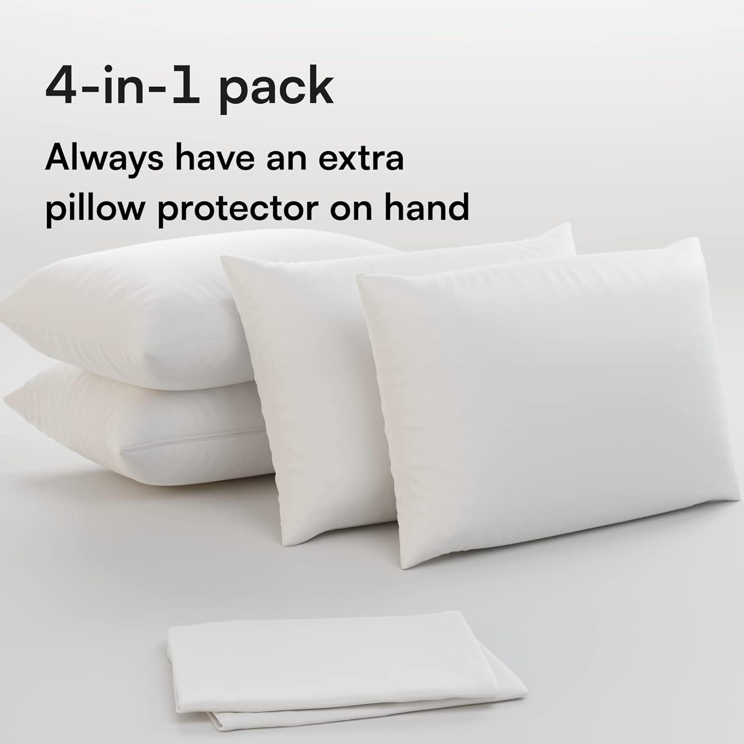 image:imageNiagara 4 Pack Standard Pillow Protectors with Zipper Premium Cotton Sateen Blend Tight Weave Lab Tested Non Noisy Zip Covers Breathable Non Crinky 20x26 InchesQueen