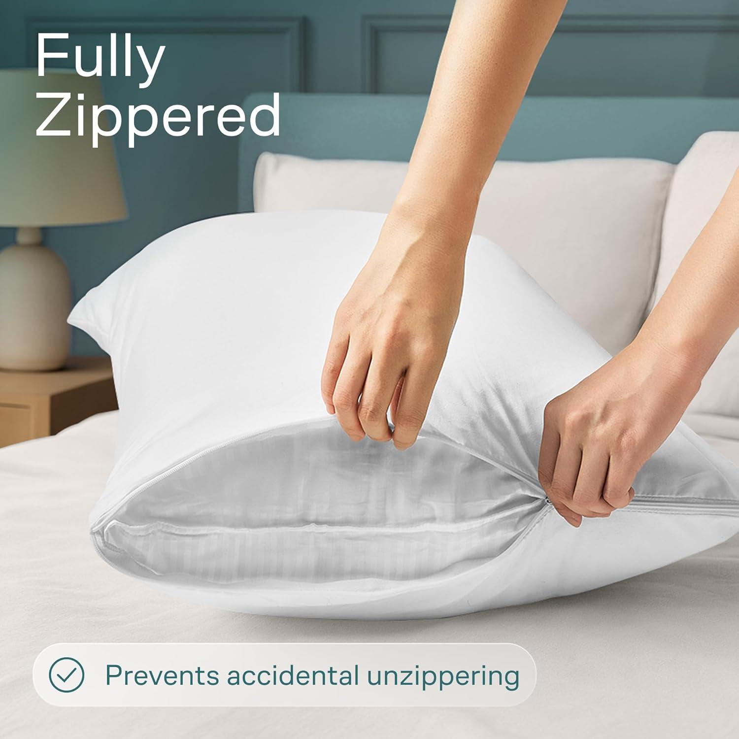 image:imageNiagara 4 Pack Waterproof Pillow Protectors King 20x36 Inches Smooth Zipper Premium Encasement Covers Quiet Cases Set WhiteQueen