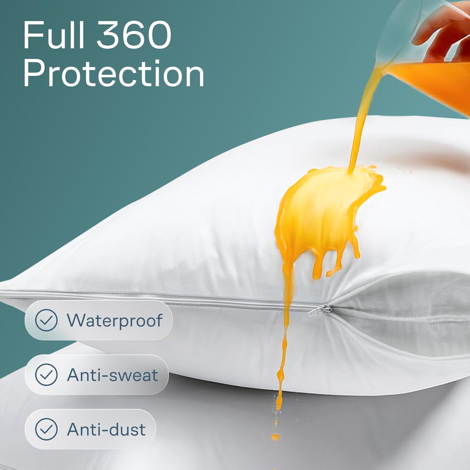 image:imageNiagara 4 Pack Waterproof Pillow Protectors King 20x36 Inches Smooth Zipper Premium Encasement Covers Quiet Cases Set WhiteQueen