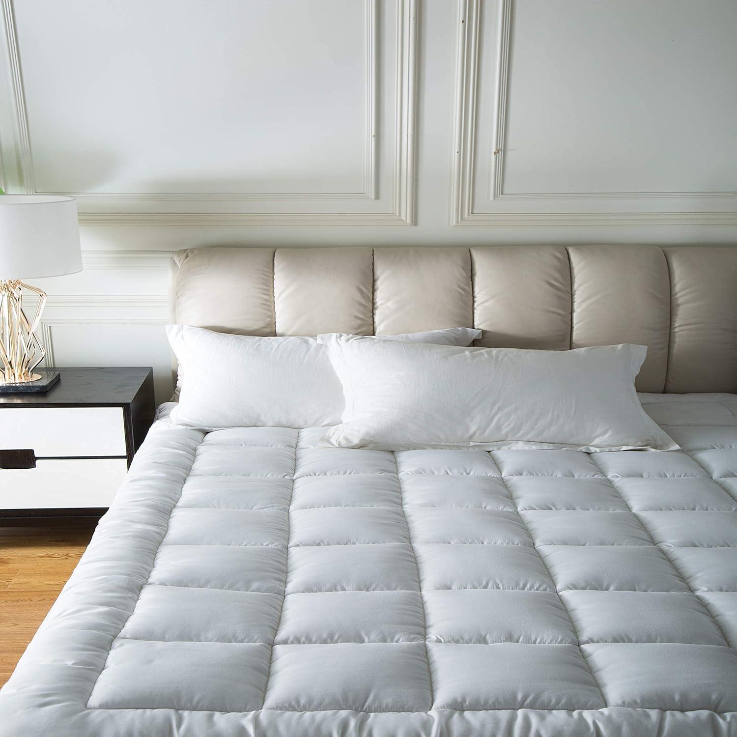 image:imageNiagara Mattress Topper Twin XL Extra Long Quilted Back Pain Relief Plush Down Alternative Pillow Top Fitted Skirt Protector Cooling Mattress Pad Deep Pocket Fits 20 Inches Soft White 39x80 InchesTwin XL