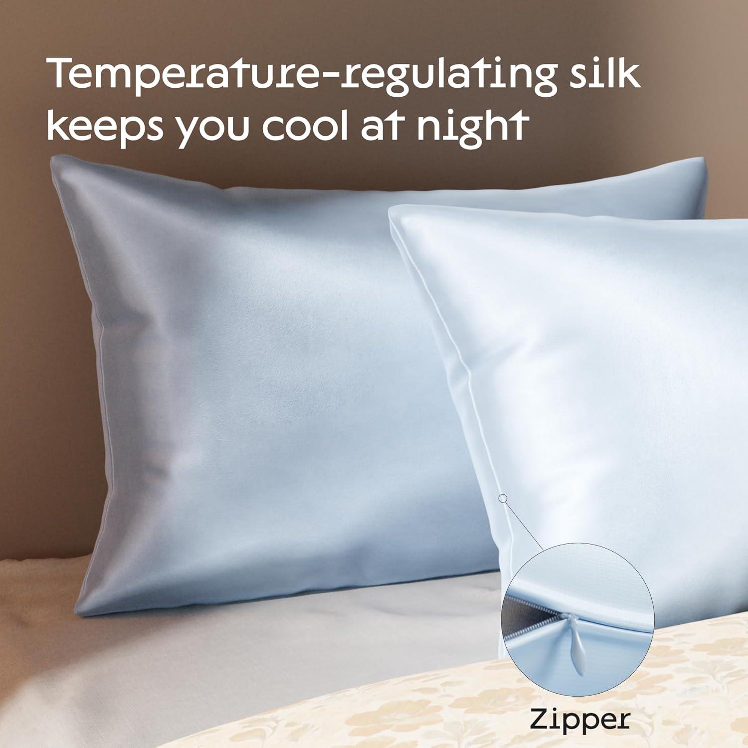image:imageNiagara Mulberry Silk Pillowcase 30 Momme Queen Size 20x30 Cooling Blue Zipper Closure