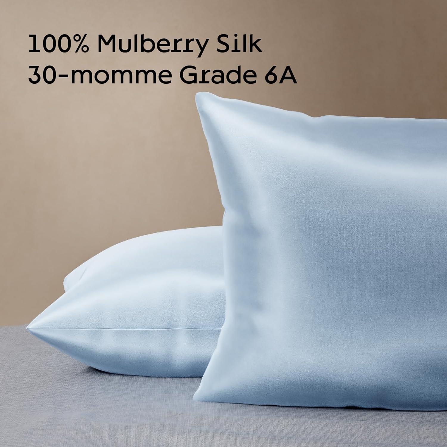 image:imageNiagara Mulberry Silk Pillowcase 30 Momme Queen Size 20x30 Cooling Blue Zipper Closure