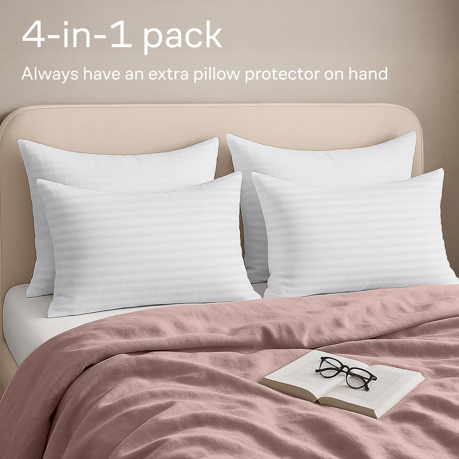 image:imageSet of 4 Pillow Protectors with Zipper Standard Size 100 Resistant to Stains Dust amp Dirt Washable Covers for Increased Pillow LifespanQueen Pack of 2