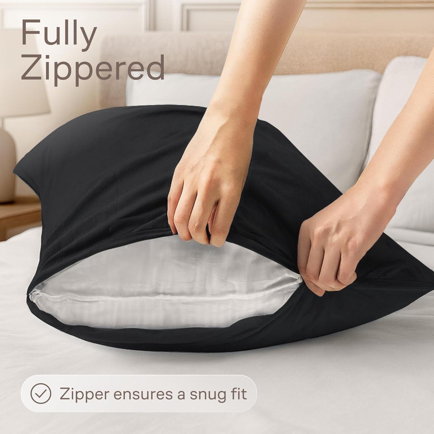 image:imageUltra Soft Pillow Protectors with Zipper King Size Set of 4 Breathable Pillow Covers 100 Protection Against Stains Dust amp Dirt Machine Washable WhiteBlack