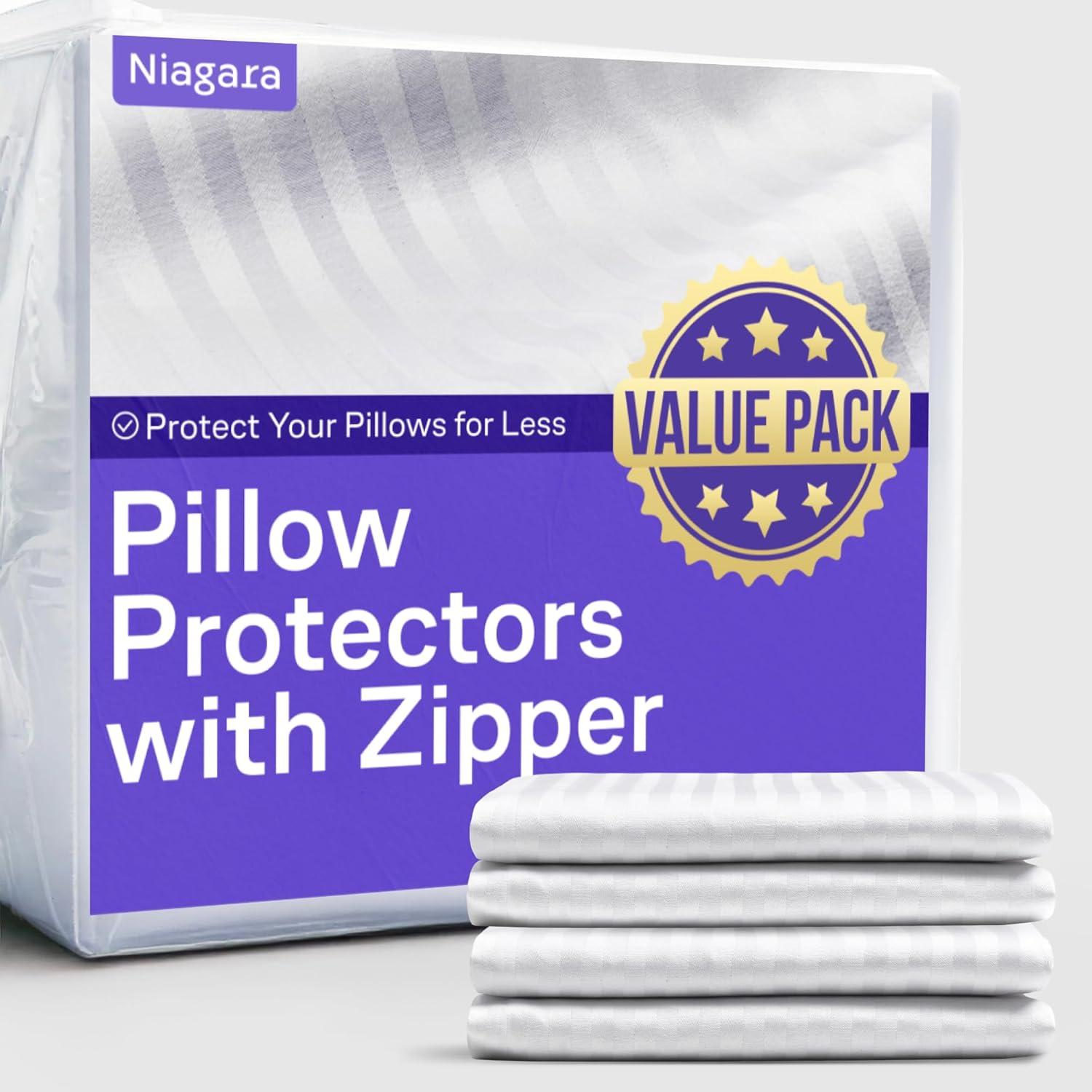 image:imageUltra Soft Pillow Protectors with Zipper King Size Set of 4 Breathable Pillow Covers 100 Protection Against Stains Dust amp Dirt Machine Washable WhiteDark White
