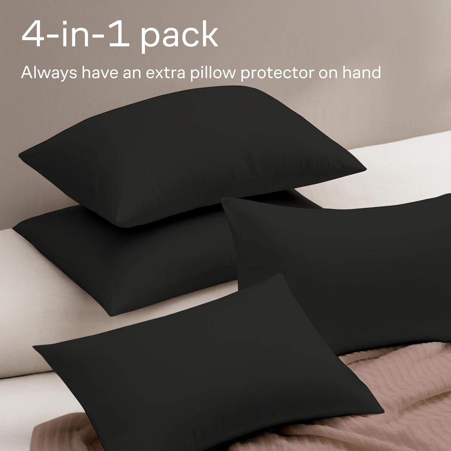image:imageUltra Soft Pillow Protectors with Zipper King Size Set of 4 Breathable Pillow Covers 100 Protection Against Stains Dust amp Dirt Machine Washable WhiteBlack