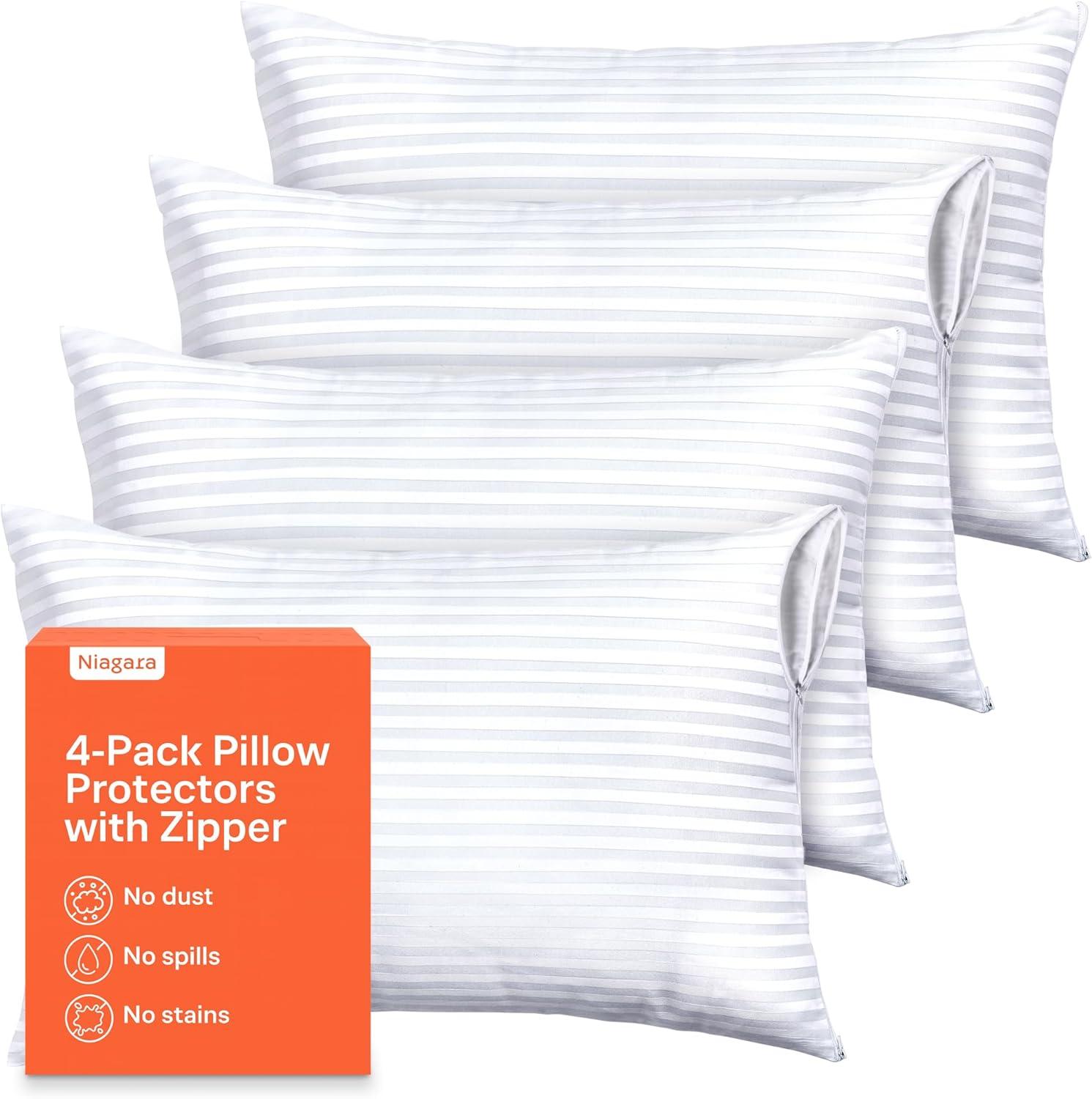 image:imageUltra Soft Pillow Protectors with Zipper King Size Set of 4 Breathable Pillow Covers 100 Protection Against Stains Dust amp Dirt Machine Washable WhiteDark White