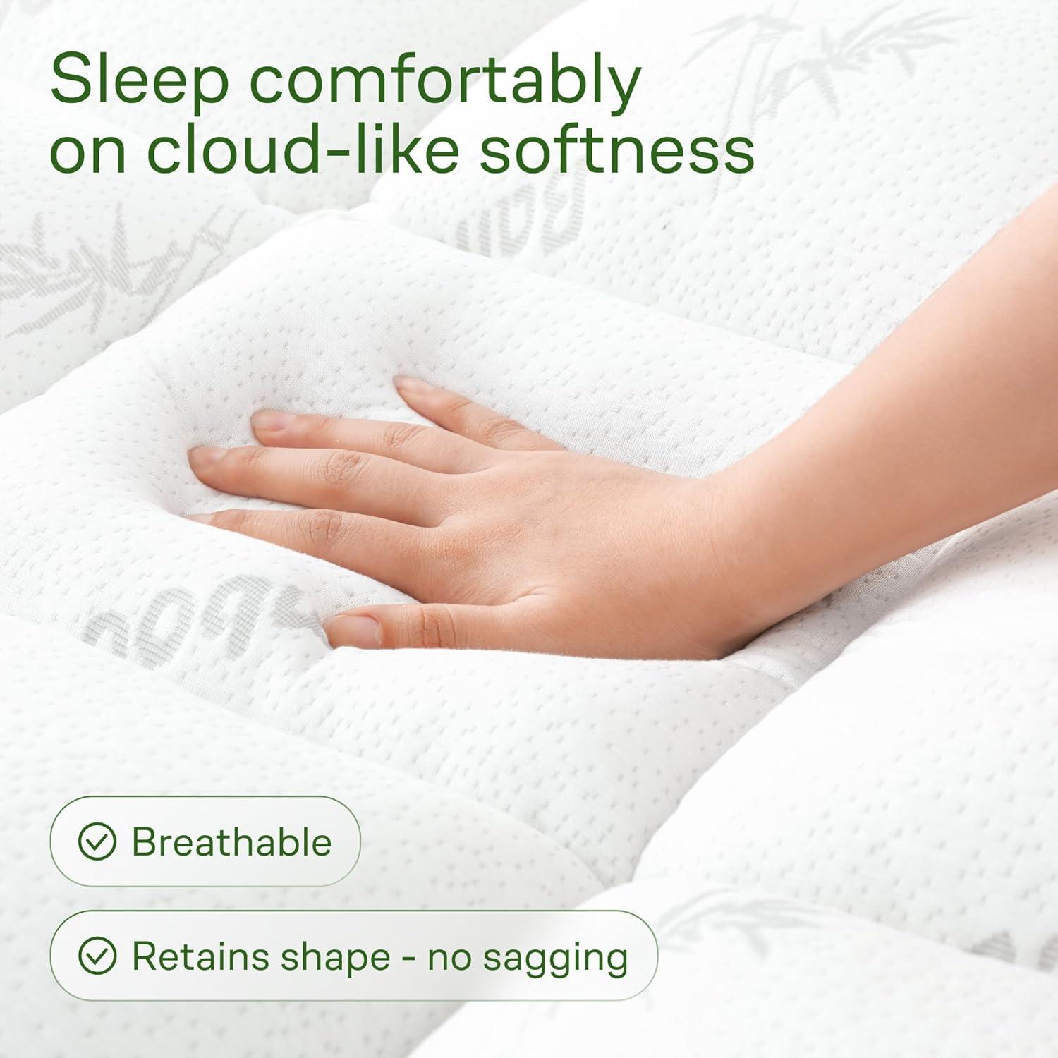 image:imageUltra Soft Twin Size Mattress Topper Viscose Made from Bamboo Pillow Top Mattress Pad for Back Pain Relief Naturally Cooling for Hot Sleepers WhiteFull