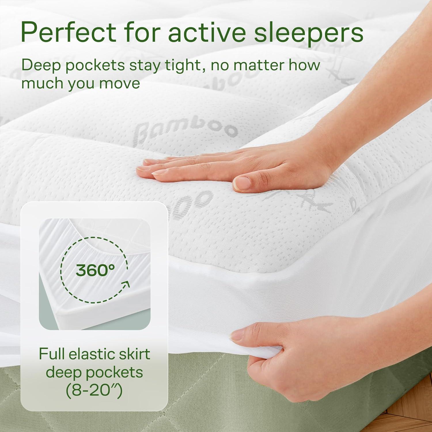 image:imageUltra Soft Twin Size Mattress Topper Viscose Made from Bamboo Pillow Top Mattress Pad for Back Pain Relief Naturally Cooling for Hot Sleepers WhiteTwin