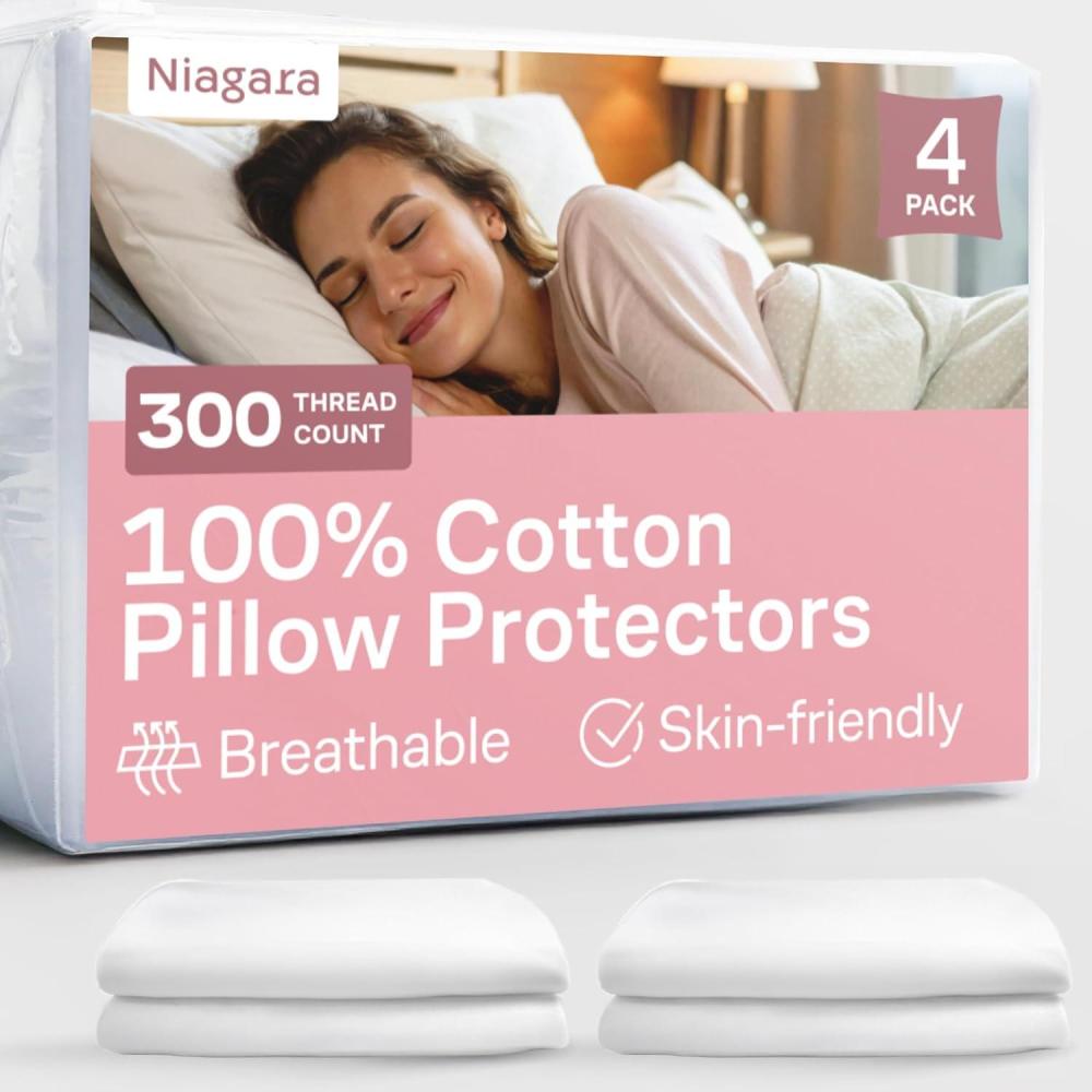 image:image100 Cotton 4Pack Pillow Protectors with Zipper King Size 100 Resistant to Stains Dust amp Dirt Washable Covers for Increased Pillow LifespanStandard