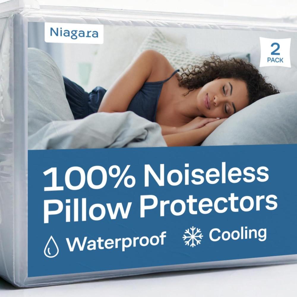 image:image100 Waterproof Pillow Protectors Queen 20x30 Pair Zippered Pillow Case Pillow Cover Guaranteed Noiseless Pad Ultra Plush Absorbent Viscose Made from Bamboo Green 2 PackWhite