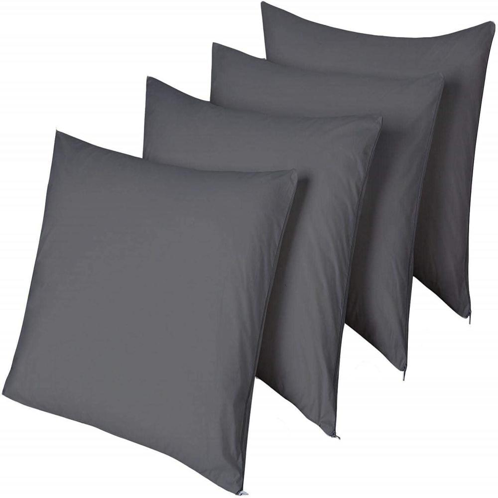 image:image4 Pack Waterproof Blue Pillow Protectors Standard 20x26 Inches Smooth Zipper Premium Encasement Covers Quiet Cases SetGrey