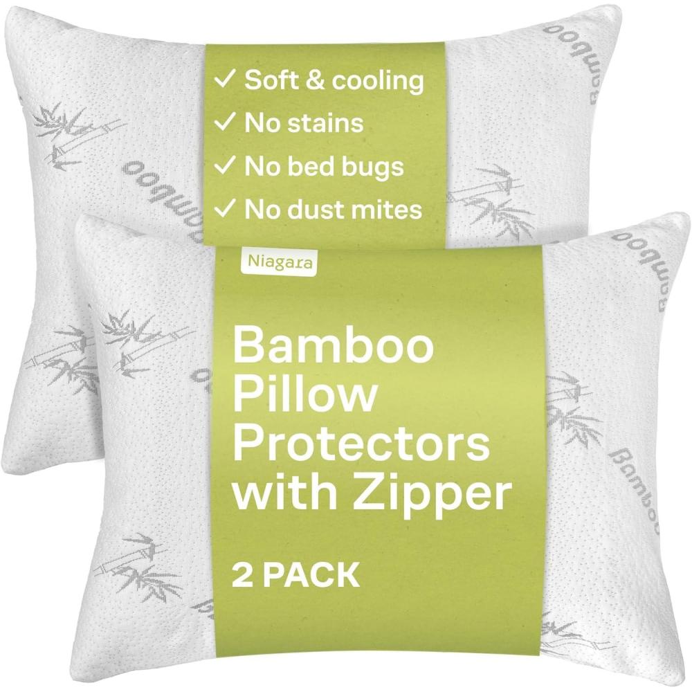 image:imageCloudLike Pillow Protectors with Zipper Standard Size  Breathable Cooling Pillow Covers for Hot Sleeprers  100 Resistant to Stains Dust amp Dirt Green 2PackWhite
