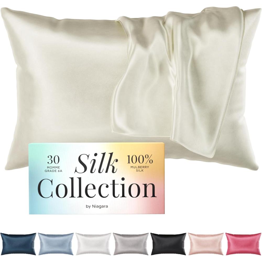 image:imageNiagara 100 Mulberry Silk Pillowcase 30 Momme Silk Pillow case for Hair and Skin Grade 6A Silk Pillow Cases with Zipper Soft amp Cooling Beige Silk Pillowcase Queen Size 20x30