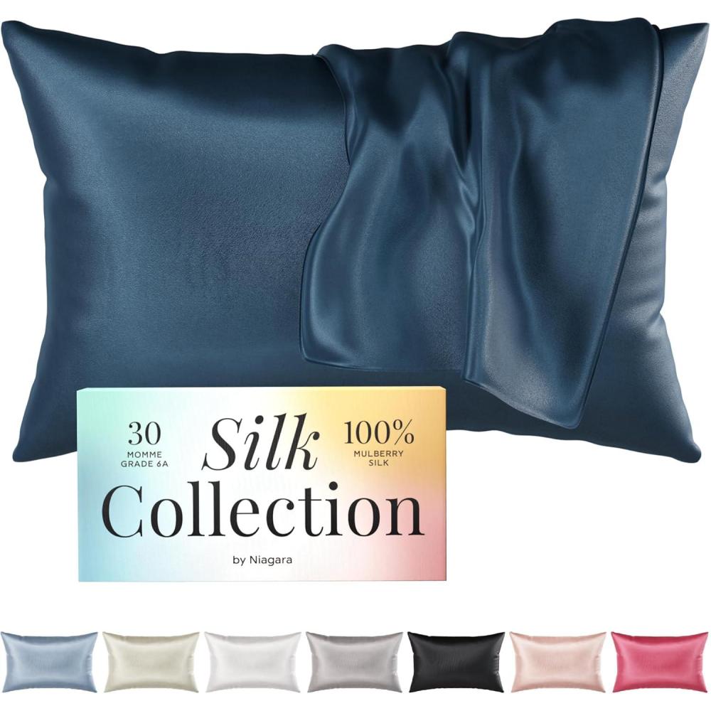 image:imageNiagara 100 Mulberry Silk Pillowcase 30 Momme Silk Pillow case for Hair and Skin Grade 6A Silk Pillow Cases with Zipper Soft amp Cooling Navy Blue Silk Pillowcase Queen Size 20x30