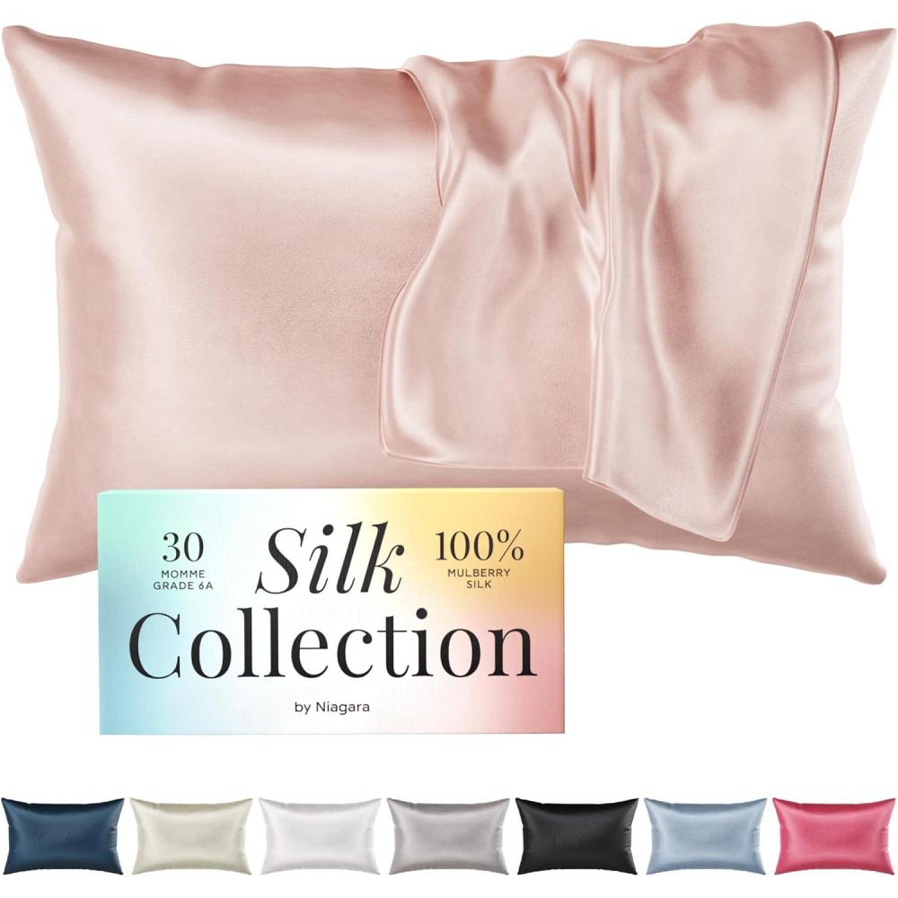 image:imageNiagara 100 Mulberry Silk Pillowcase 30 Momme Silk Pillow case for Hair and Skin Grade 6A Silk Pillow Cases with Zipper Soft amp Cooling Pink Silk Pillowcase Queen Size 20x30