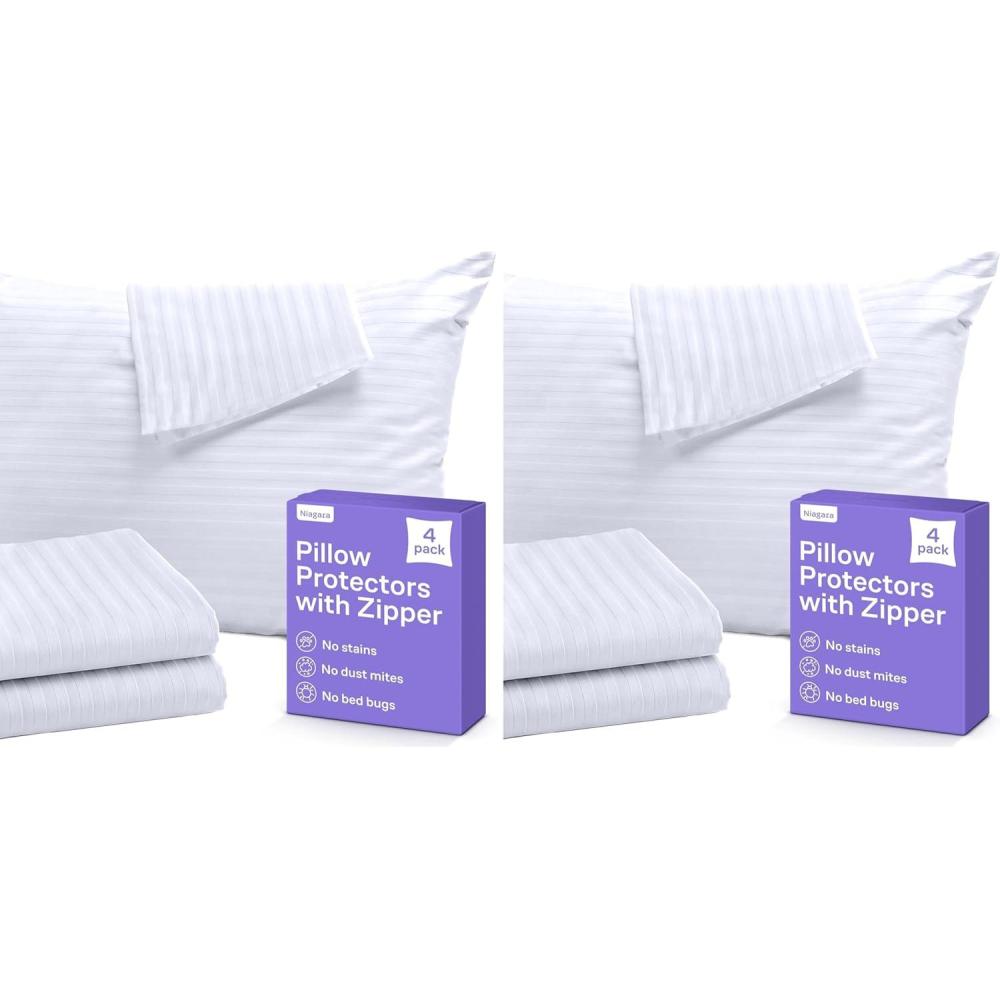 image:imageSet of 2 Pillow Protectors with Zipper Standard Size  100 Resistant to Stains Dust amp Dirt  Washable Covers for Increased Pillow LifespanQueen Pack of 2