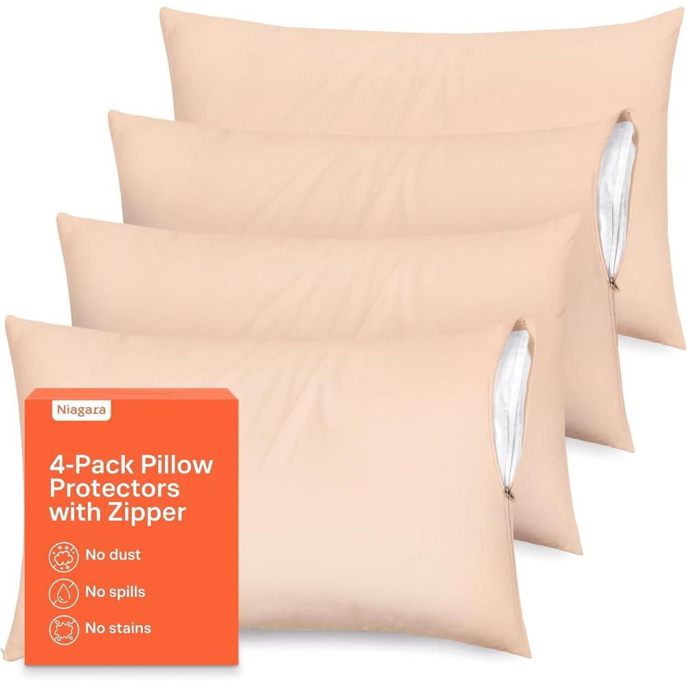image:imageUltra Soft Pillow Protectors with Zipper King Size Set of 4 Breathable Pillow Covers 100 Protection Against Stains Dust amp Dirt Machine Washable WhiteBeige