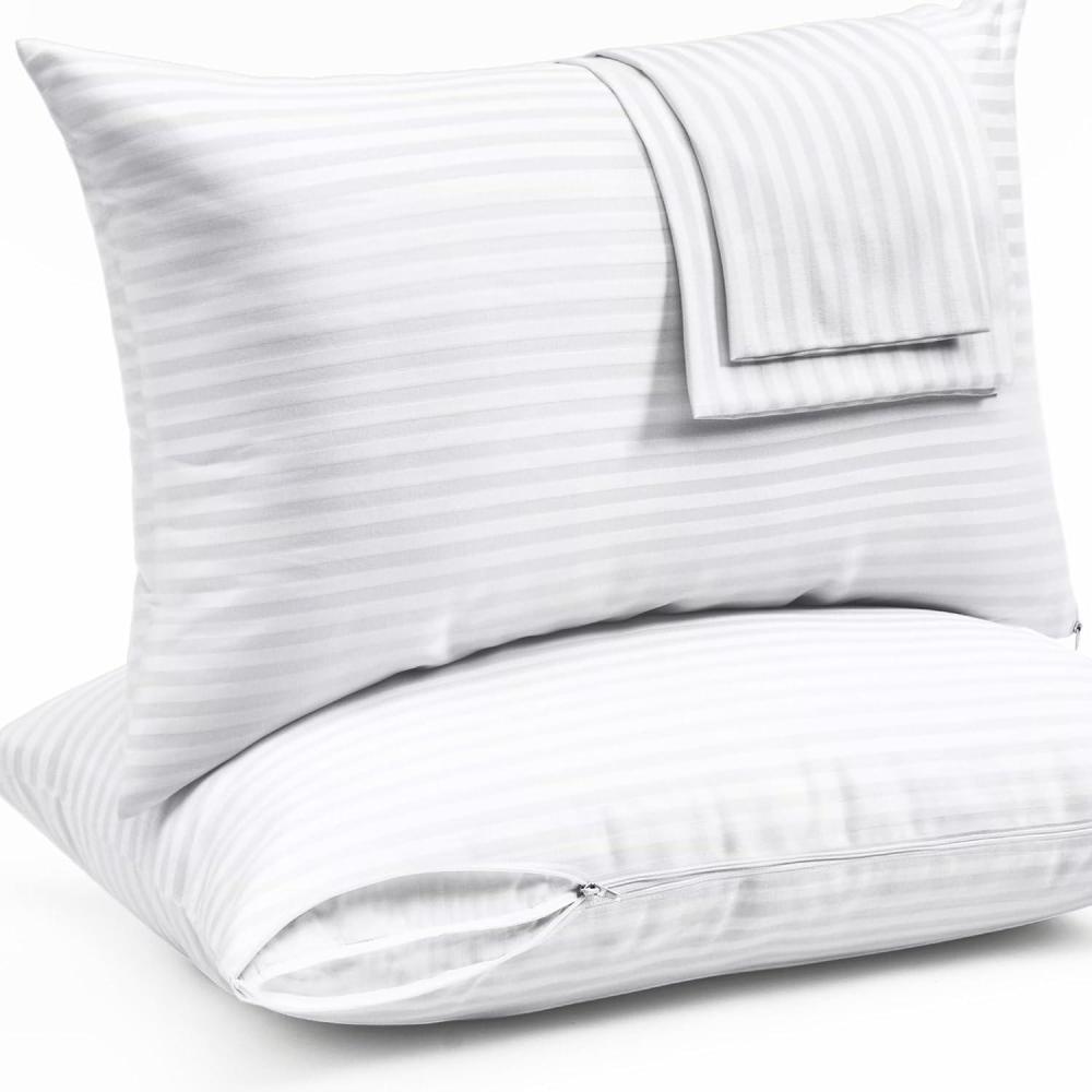 image:imageUltra Soft Pillow Protectors with Zipper King Size Set of 4 Breathable Pillow Covers 100 Protection Against Stains Dust amp Dirt Machine Washable WhiteDark White