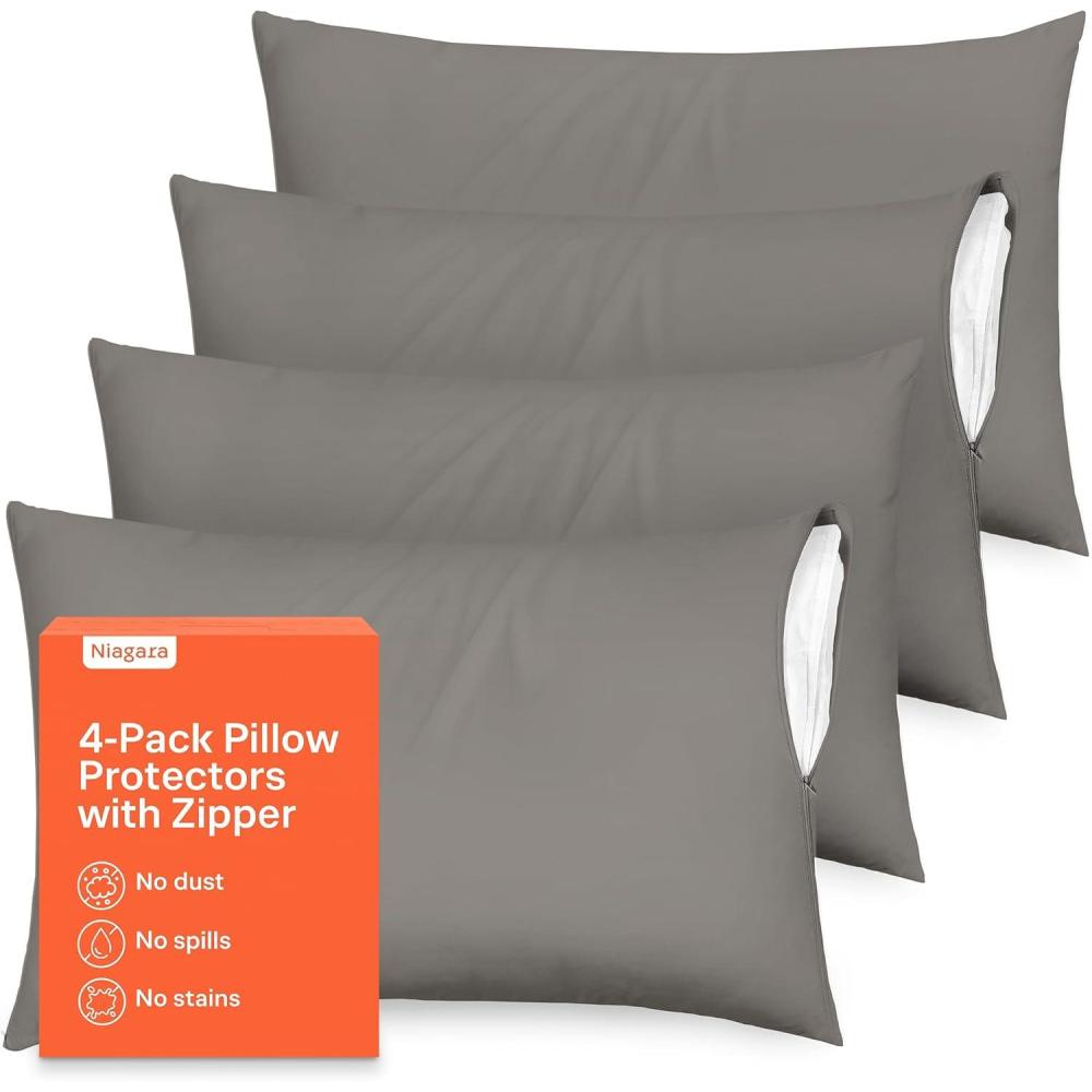 image:imageUltra Soft Pillow Protectors with Zipper King Size Set of 4 Breathable Pillow Covers 100 Protection Against Stains Dust amp Dirt Machine Washable WhiteGray