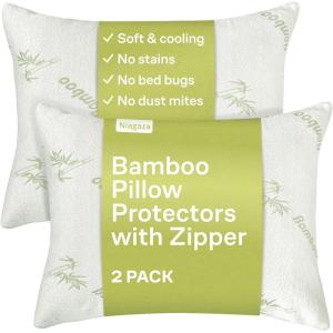 Cloud-Like Pillow Protectors with Zipper Standard Size – Breathable Cooling Pillow Covers for Hot Sleeprers – 100% Resistant to Stains, Dust & Dirt (Green 2-Pack)(Green)