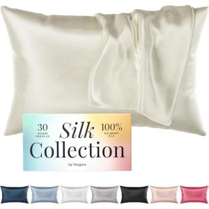 Niagara 100% Mulberry Silk Pillowcase – 30 Momme Silk Pillow case for Hair and Skin – Grade 6A Silk Pillow Cases with Zipper – Soft & Cooling Beige Silk Pillowcase Queen Size (20″x30″)
