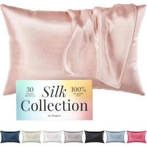 Niagara 100% Mulberry Silk Pillowcase – 30 Momme Silk Pillow case for Hair and Skin – Grade 6A Silk Pillow Cases with Zipper – Soft & Cooling Pink Silk Pillowcase Queen Size (20″x30″)