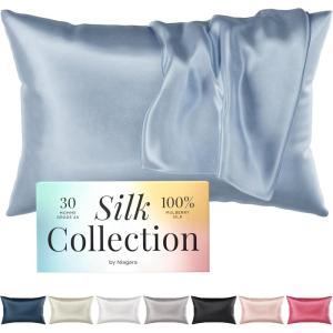 Niagara Mulberry Silk Pillowcase – 30 Momme, Queen Size (20″x30″) – Cooling Blue, Zipper Closure