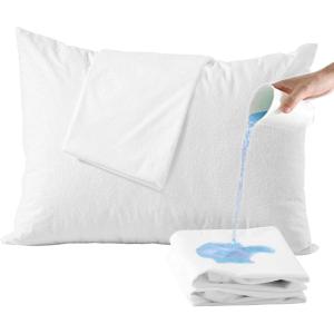 Niagara Waterproof Pillow Protectors King 4 Pack Cotton Terry 100% Waterproof Cooling Zippered Cotton White T Pillow Encasement Washable Long Life Soft Breathable(King)