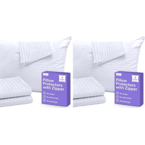 Set of 4 Pillow Protectors with Zipper Standard Size – 100% Resistant to Stains, Dust & Dirt – Washable Covers for Increased Pillow Lifespan(Queen (Pack of 2))