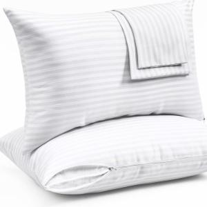 Ultra Soft Pillow Protectors with Zipper King Size – Set of 4 Breathable Pillow Covers – 100% Protection Against Stains, Dust & Dirt – Machine Washable (White)(Dark White)