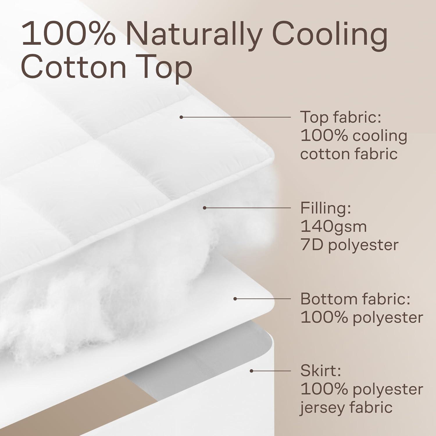 image:imageNiagara Cotton Mattress Pad Full 54x75 Non Noisy Cooling Breathable Ultra Plush Absorbent Protector Extra Deep Fits 20 Inches Deep MattressTop Fabric 100 Cotton Filling 100 Polyester Bottom Fabric 100 Polyester Skirt 100 Polyester