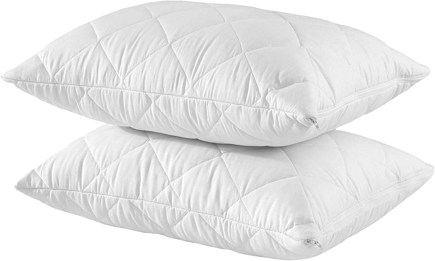 image:imageWaterproof Quilted Pillow Protectors King Ultra Soft Thick Pair 20x36 Inches Brushed Ultra Plush White Zippered Set of 2 Size EncasementWhite