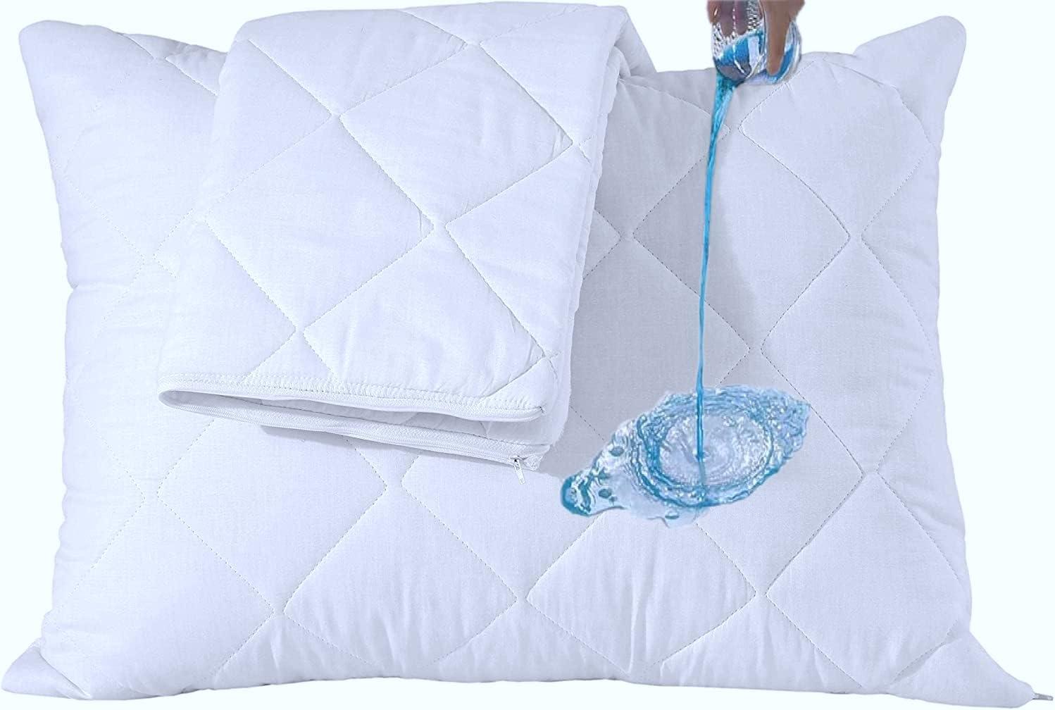 image:imageWaterproof Quilted Pillow Protectors King Ultra Soft Thick Pair 20x36 Inches Brushed Ultra Plush White Zippered Set of 2 Size EncasementWhite