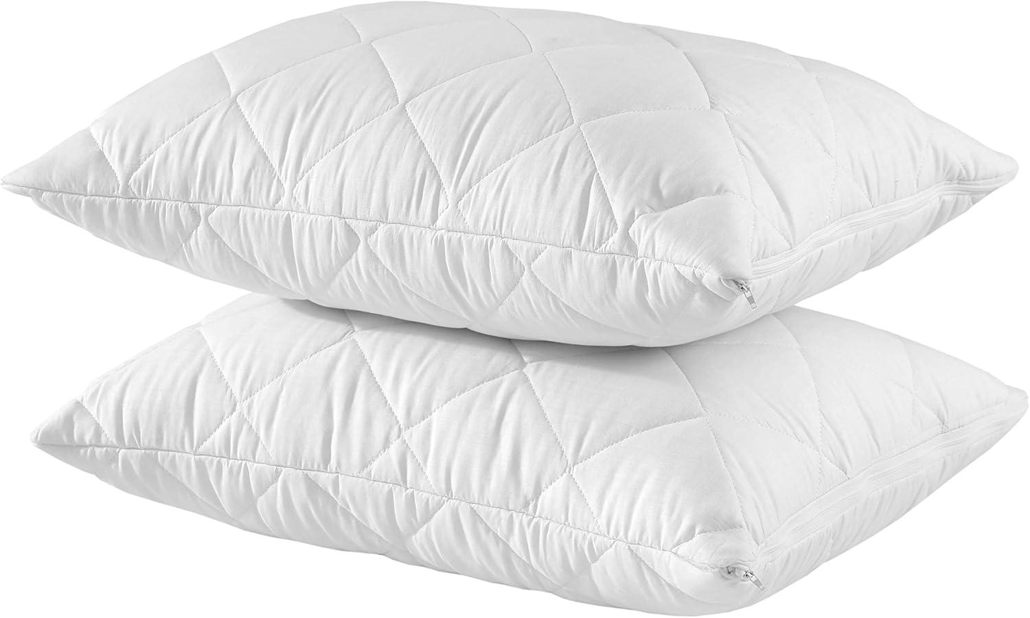 image:imageWaterproof Quilted Pillow Protectors King Ultra Soft Thick Pair 20x36 Inches Brushed Ultra Plush White Zippered Set of 2 Size EncasementWhite