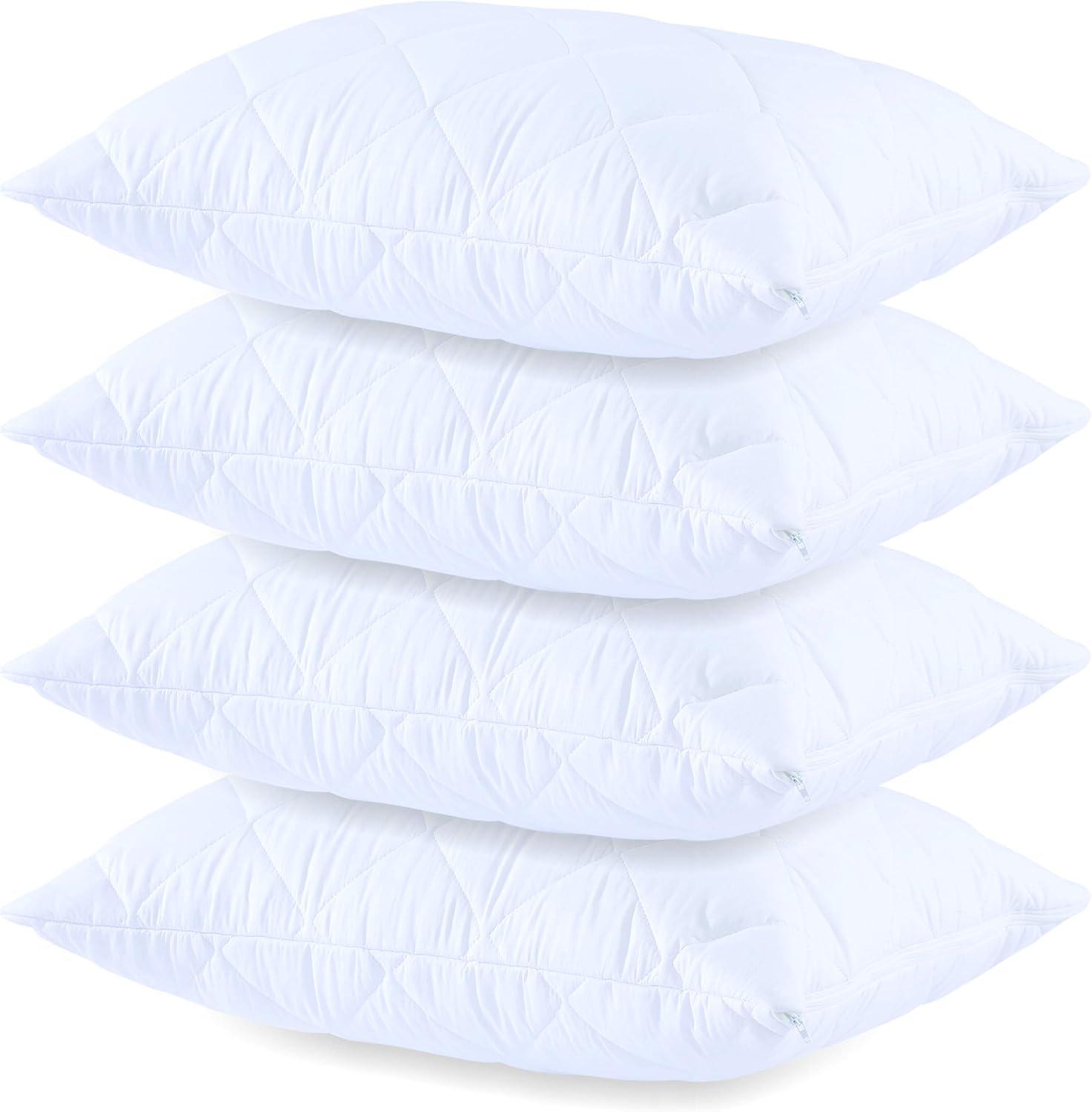 image:imageWaterproof Quilted Pillow Protectors King Ultra Soft Thick Pair 20x36 Inches Brushed Ultra Plush White Zippered Set of 2 Size EncasementWhite