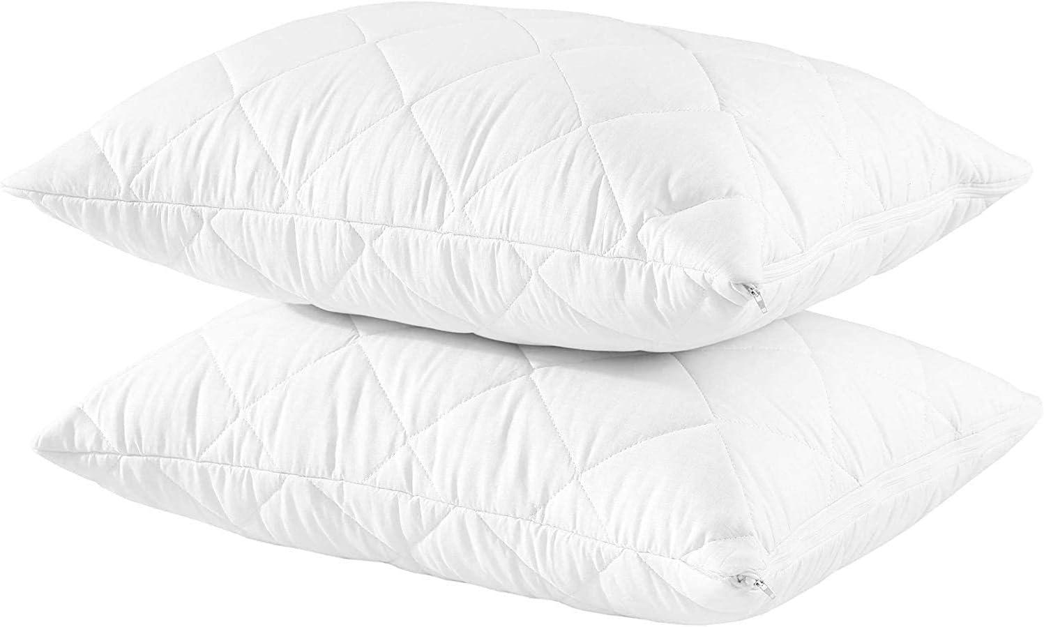 image:imageWaterproof Quilted Pillow Protectors King Ultra Soft Thick Pair 20x36 Inches Brushed Ultra Plush White Zippered Set of 2 Size EncasementWhite